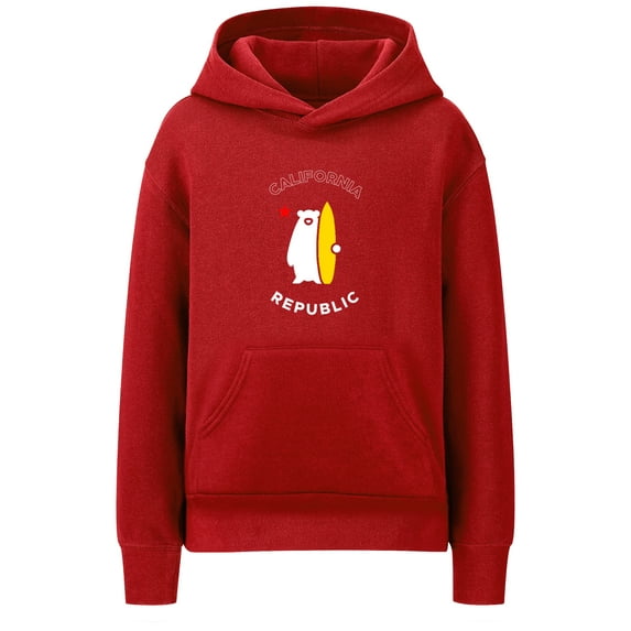Daxton California Republic Youth Unisex Pullover Hoodie Mid-Weight Fleece Sweatshirt, Red, Large