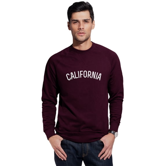 Daxton California Sweatshirt Athletic Fit Pullover Crewneck French Terry Fabric, Wine Sweatshirt White Letters, 1XL