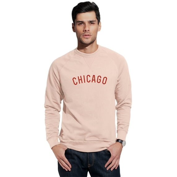 Daxton Chicago Sweatshirt Athletic Fit Pullover Crewneck French Terry Fabric, Peach Sweatshirt Red Letters, M