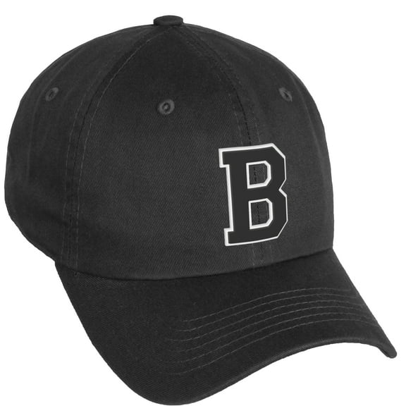 Daxton Classic 3D Varsity White Black Initial A to Z Letters Baseball Cap Dad Hat, Black Hat Letter B
