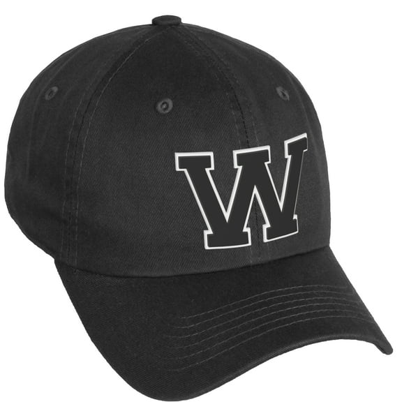 Daxton Classic 3D Varsity White Black Initial A to Z Letters Baseball Cap Dad Hat, Black Hat Letter W