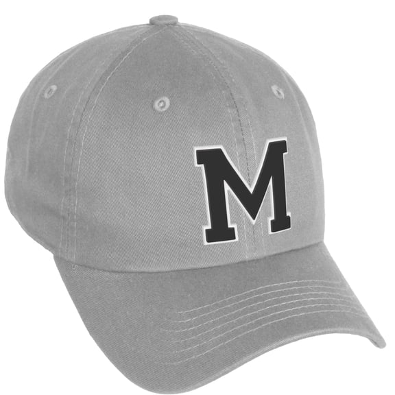 Daxton Classic 3D Varsity White Black Initial A to Z Letters Baseball Cap Dad Hat, LtGrey Hat Letter M