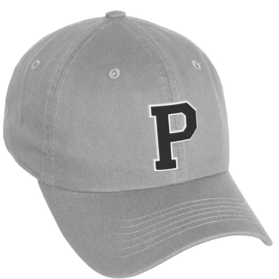 Daxton Classic 3D Varsity White Black Initial A to Z Letters Baseball Cap Dad Hat, LtGrey Hat Letter P