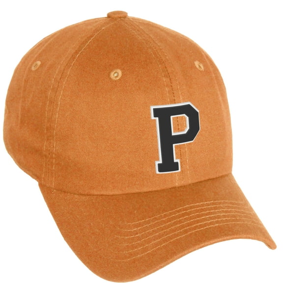 Daxton Classic 3D Varsity White Black Initial A to Z Letters Baseball Cap Dad Hat, Orange Hat Letter P