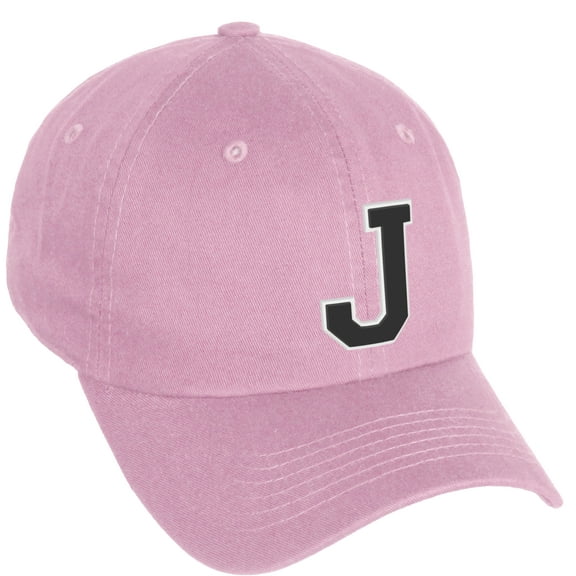 Daxton Classic 3D Varsity White Black Initial A to Z Letters Baseball Cap Dad Hat, Pink Hat Letter J