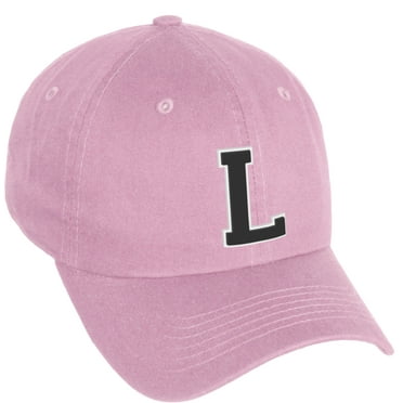 Daxton Classic 3D Varsity White Black Initial A to Z Letters Baseball Cap Dad Hat, Pink Hat Letter L