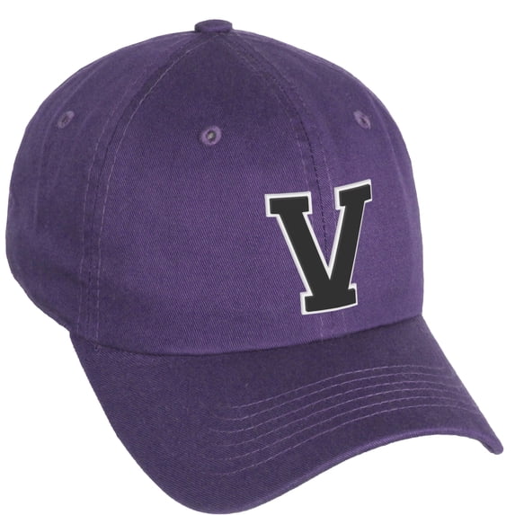 Daxton Classic 3D Varsity White Black Initial A to Z Letters Baseball Cap Dad Hat, Purple Hat Letter V