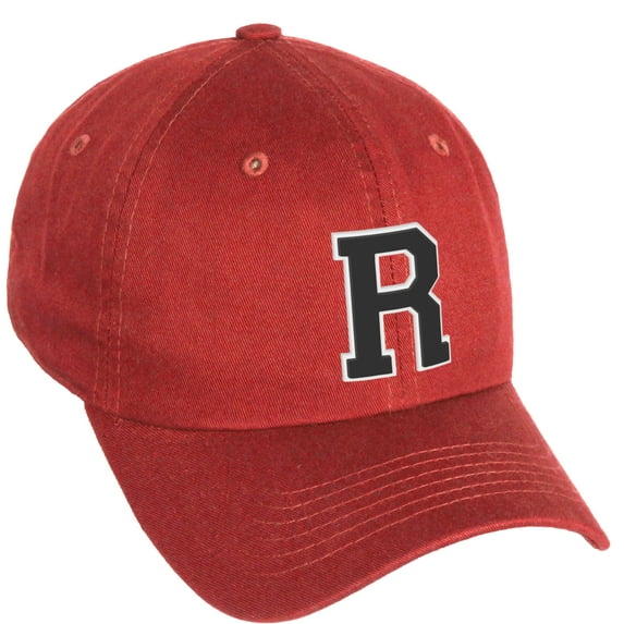 Daxton Classic 3D Varsity White Black Initial A to Z Letters Baseball Cap Dad Hat, Red Hat Letter R