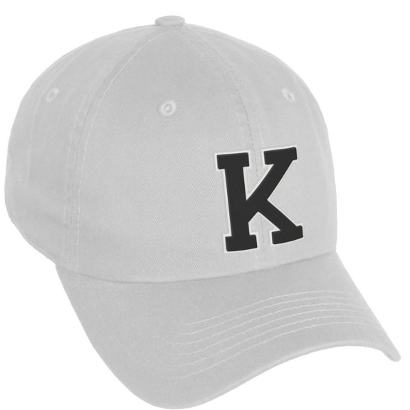 Daxton Classic 3D Varsity White Black Initial A to Z Letters Baseball Cap Dad Hat, White Hat Letter K