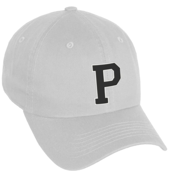 Daxton Classic 3D Varsity White Black Initial A to Z Letters Baseball Cap Dad Hat, White Hat Letter P
