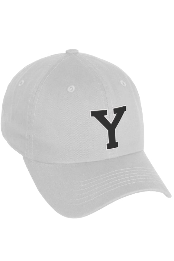 Classic 3D Varsity White Black Initial A to Z Letters Baseball Cap Dad Hat, White Hat Letter Y