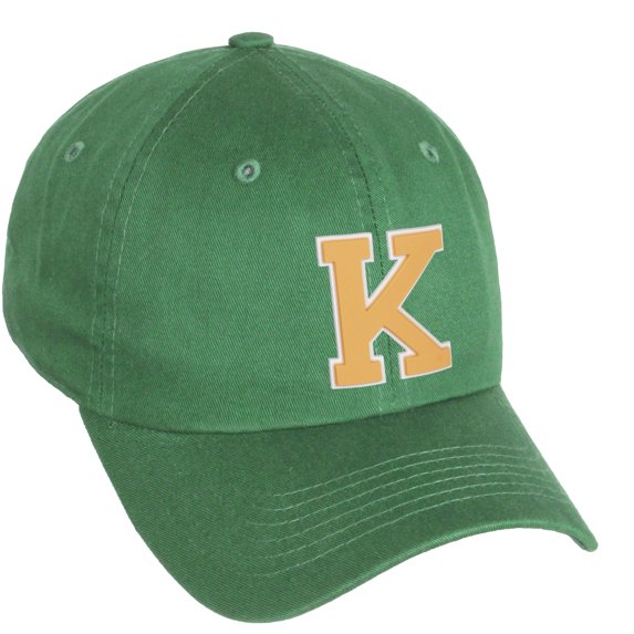 Daxton Classic 3D Varsity White Neon Orange Initial Letters Baseball Dad Hat, Kelly Green, Letter K