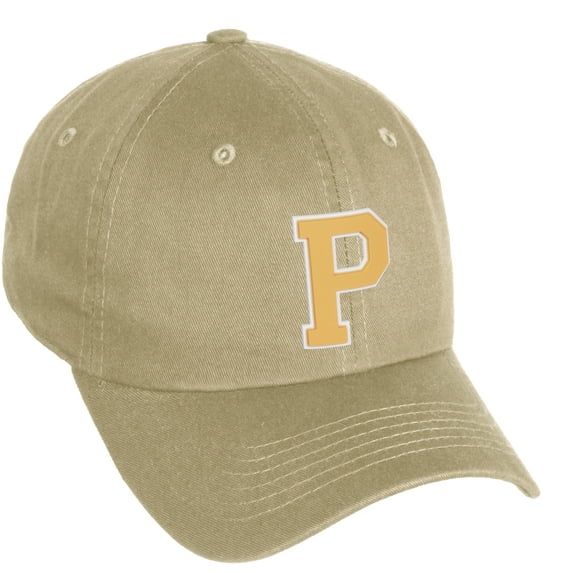 Daxton Classic 3D Varsity White Neon Orange Initial Letters Baseball Dad Hat, Khaki, Letter P