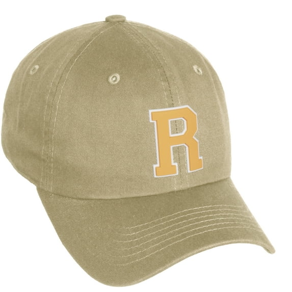 Daxton Classic 3D Varsity White Neon Orange Initial Letters Baseball Dad Hat, Khaki, Letter R