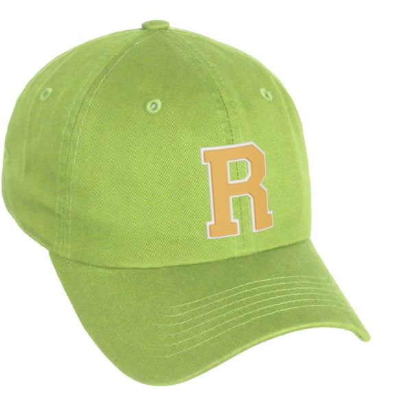 Daxton Classic 3D Varsity White Neon Orange Initial Letters Baseball Dad Hat, Lime, Letter R