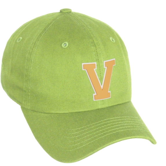 Daxton Classic 3D Varsity White Neon Orange Initial Letters Baseball Dad Hat, Lime, Letter V