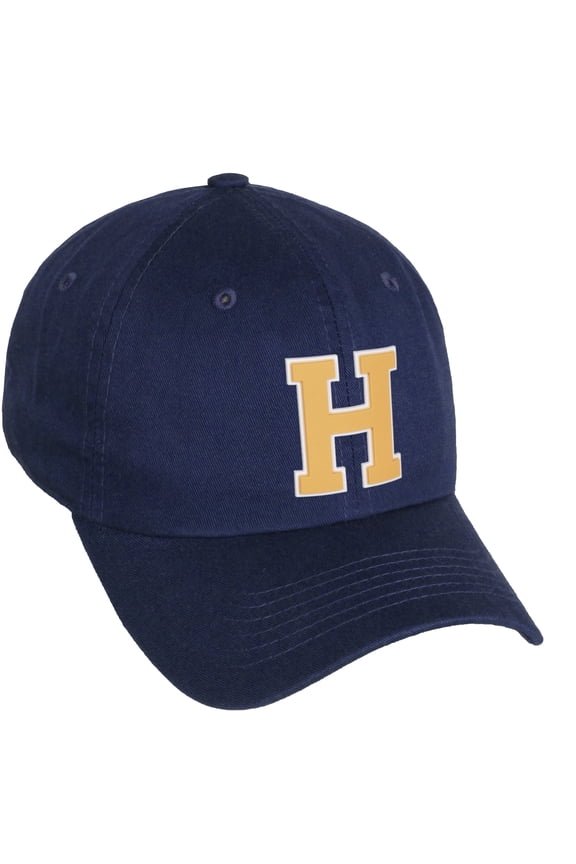 Classic 3D Varsity White Neon Orange Initial Letters Baseball Dad Hat, Navy, Letter H