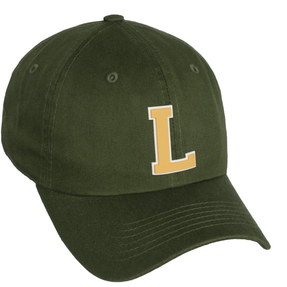 Daxton Classic 3D Varsity White Neon Orange Initial Letters Baseball Dad Hat, Olive, Letter L