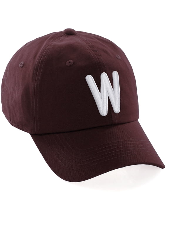 Classic Baseball Dad Hat Embroidered Initial Letters Cap - Burgundy, Letter W