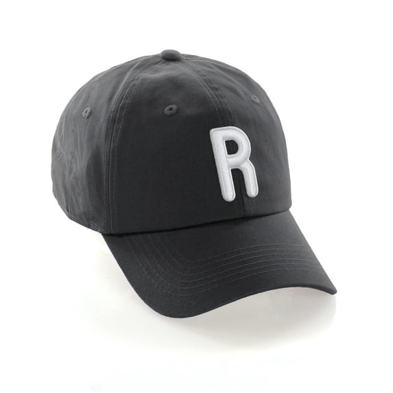 Daxton Classic Baseball Dad Hat Embroidered Initial Letters Cap - Charcoal, Letter R