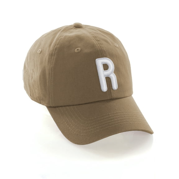 Daxton Classic Baseball Dad Hat Embroidered Initial Letters Cap - Khaki, Letter R