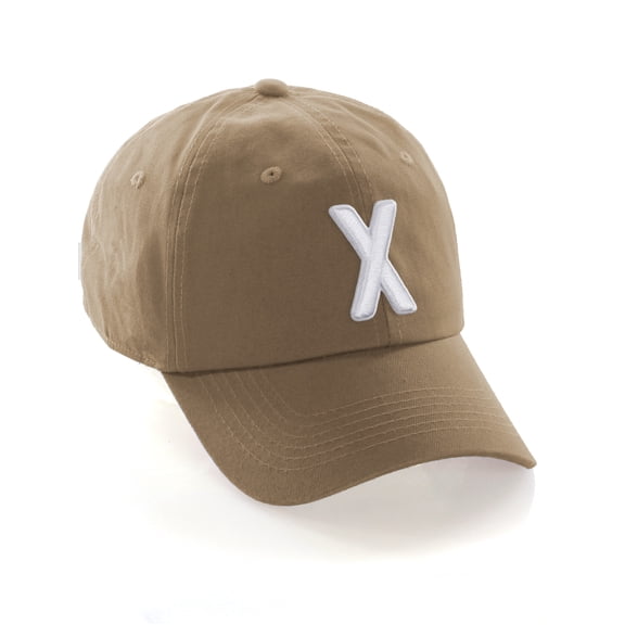 Daxton Classic Baseball Dad Hat Embroidered Initial Letters Cap - Khaki, Letter X
