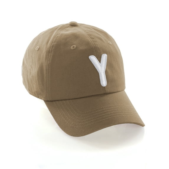 Daxton Classic Baseball Dad Hat Embroidered Initial Letters Cap - Khaki, Letter Y