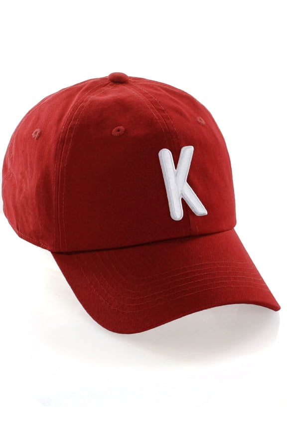 Classic Baseball Dad Hat Embroidered Initial Letters Cap - Red, Letter K