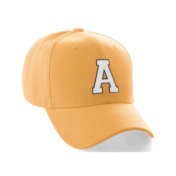 Daxton Classic Baseball Hat Custom A to Z Initial Team Black White Letter, Gold Cap Letter A