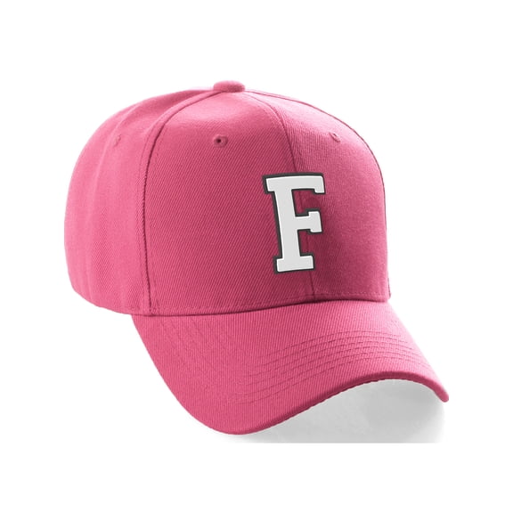 Daxton Classic Baseball Hat Custom A to Z Initial Team Black White Letter, Hot Pink Cap Letter F