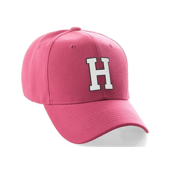 Daxton Classic Baseball Hat Custom A to Z Initial Team Black White Letter, Hot Pink Cap Letter H