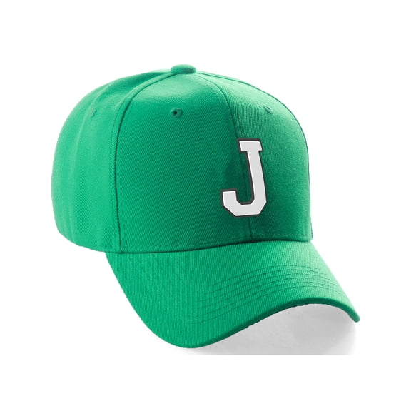 Daxton Classic Baseball Hat Custom A to Z Initial Team Black White Letter, Kelly Cap Lettter J