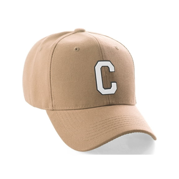 Daxton Classic Baseball Hat Custom A to Z Initial Team Black White Letter, Khaki Cap Letter C