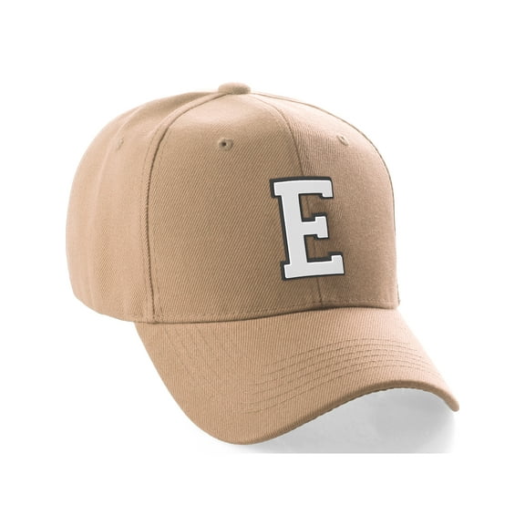 Daxton Classic Baseball Hat Custom A to Z Initial Team Black White Letter, Khaki Cap Letter E