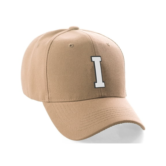 Daxton Classic Baseball Hat Custom A to Z Initial Team Black White Letter, Khaki Cap Letter I