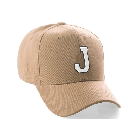 Daxton Classic Baseball Hat Custom A to Z Initial Team Black White Letter, Khaki Cap Lettter J