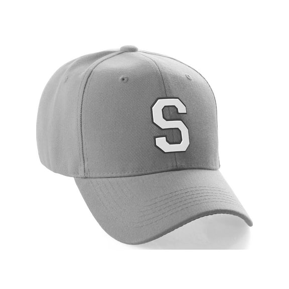 Daxton Classic Baseball Hat Custom A to Z Initial Team Black White Letter, Light Gray Cap Letter S