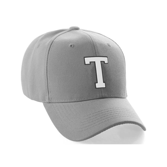 Daxton Classic Baseball Hat Custom A to Z Initial Team Black White Letter, Light Gray Cap Letter T
