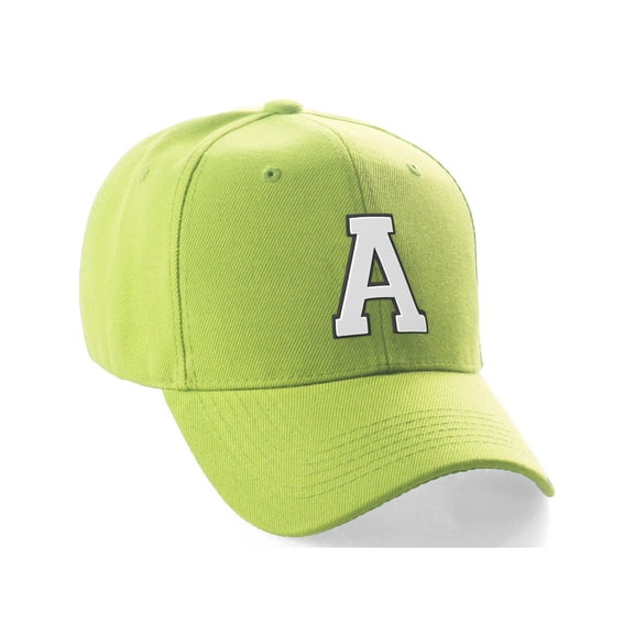 Daxton Classic Baseball Hat Custom A to Z Initial Team Black White Letter, Lime Cap Letter A