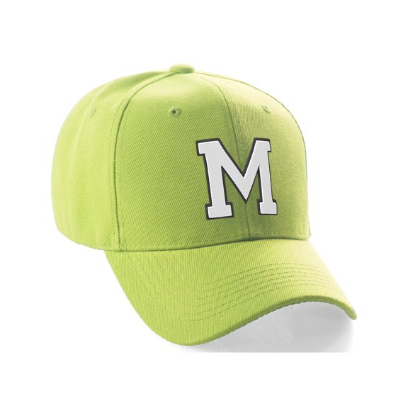 Daxton Classic Baseball Hat Custom A to Z Initial Team Black White Letter, Lime Cap Letter M