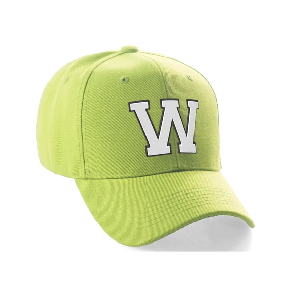 Daxton Classic Baseball Hat Custom A to Z Initial Team Black White Letter, Lime Cap Letter W