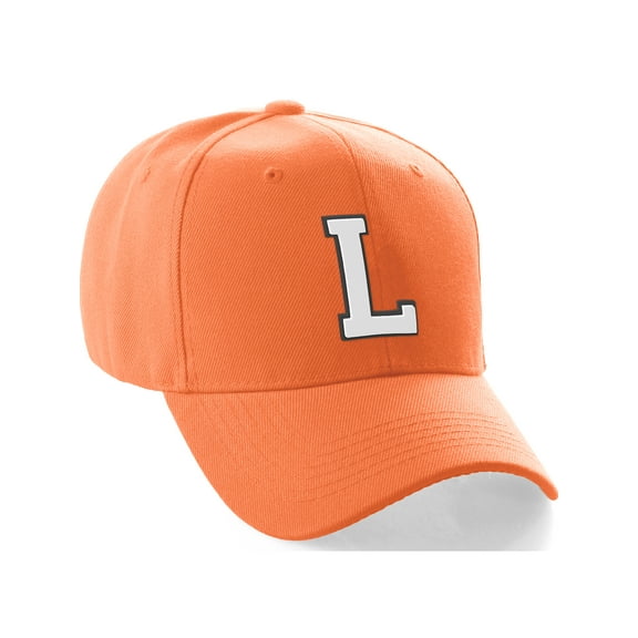 Daxton Classic Baseball Hat Custom A to Z Initial Team Black White Letter, Orange Cap Letter L