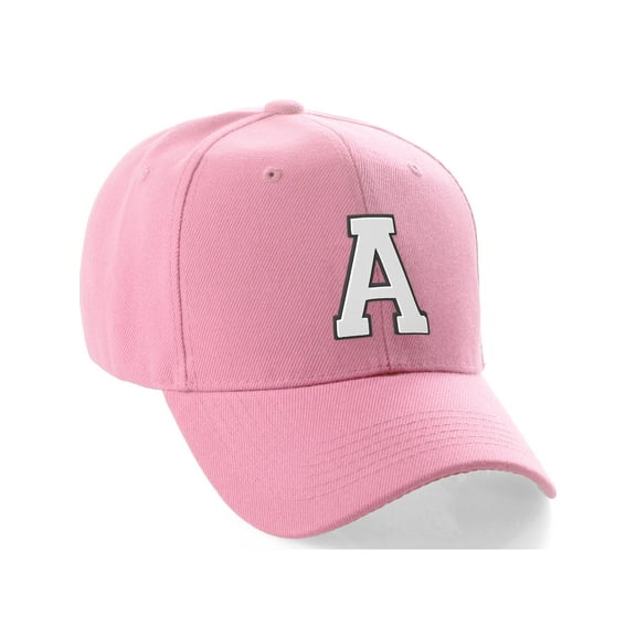 Daxton Classic Baseball Hat Custom A to Z Initial Team Black White Letter, Pink Cap Letter A