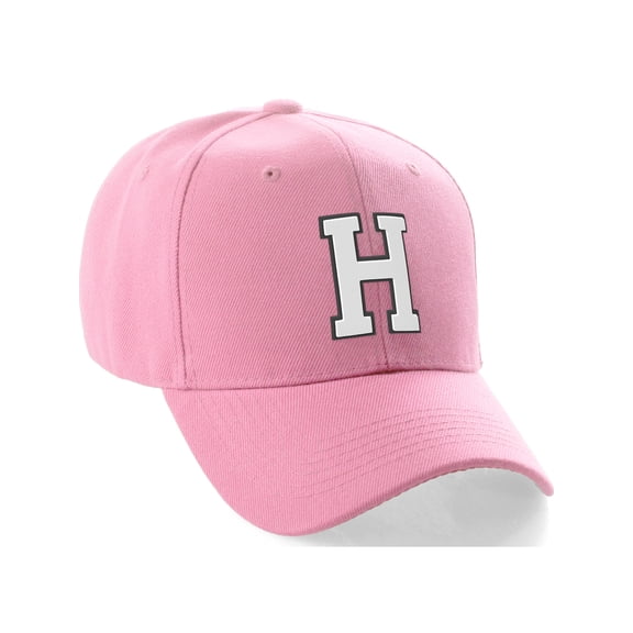 Daxton Classic Baseball Hat Custom A to Z Initial Team Black White Letter, Pink Cap Letter H