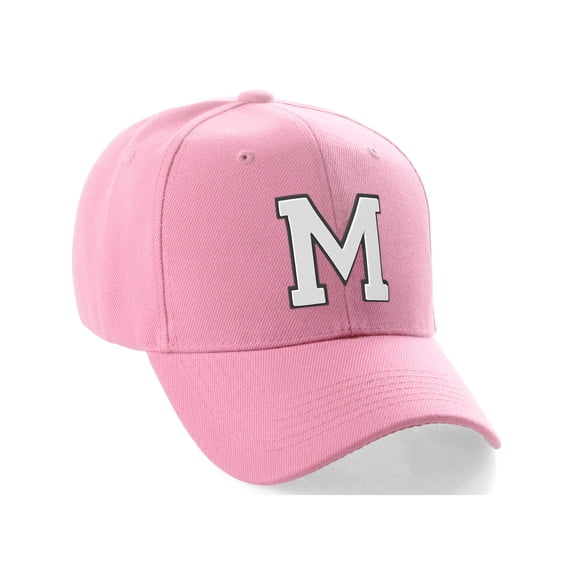 Daxton Classic Baseball Hat Custom A to Z Initial Team Black White Letter, Pink Cap Letter M
