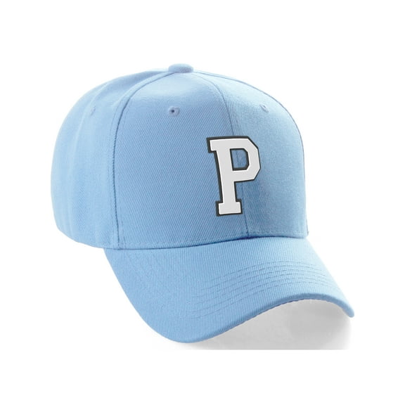 Daxton Classic Baseball Hat Custom A to Z Initial Team Black White Letter, Sky Cap Letter P