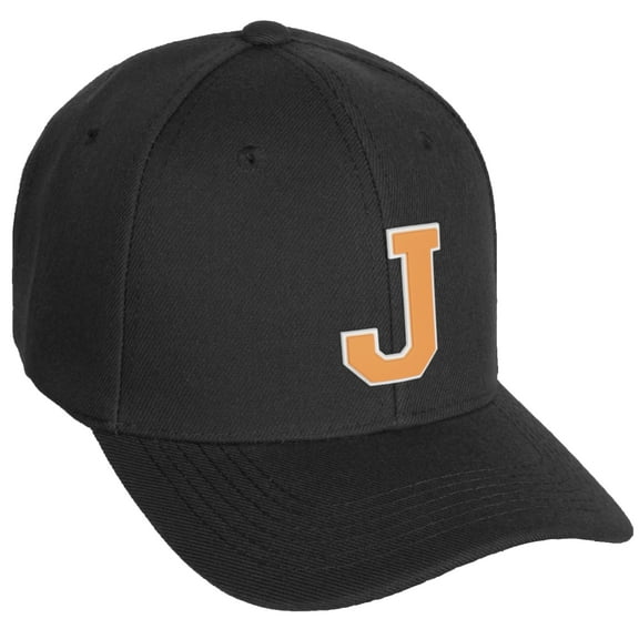 Daxton Classic Baseball Hat Custom A to Z Initial Team White Neon Orange Letter, Black Cap, Letter J