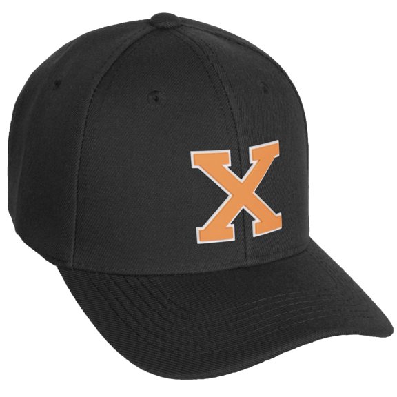 Daxton Classic Baseball Hat Custom A to Z Initial Team White Neon Orange Letter, Black Cap, Letter X