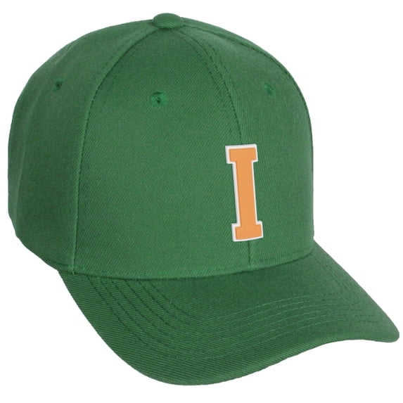 Daxton Classic Baseball Hat Custom A to Z Initial Team White Neon Orange Letter, Kelly Green Cap, Letter I