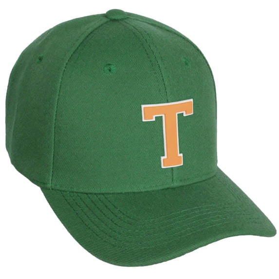 Daxton Classic Baseball Hat Custom A to Z Initial Team White Neon Orange Letter, Kelly Green Cap, Letter T